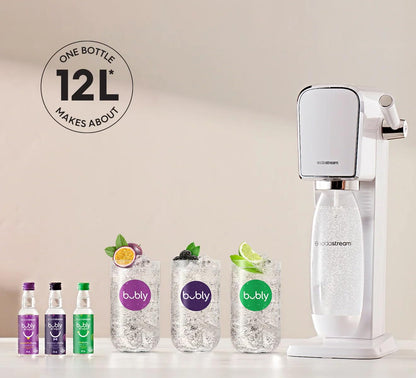 SodaStream TERRA Sparkling Water Maker, Value Bundle, CQC CO2 System, Includes 2 Quick Connect 60L CO2 Cylinders, 3 Dishwasher Safe BPA Free Bottles, 2 bubly Flavor Drops, Make your own Pepsi, Black
