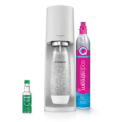 SodaStream TERRA Sparkling Water Maker, Value Bundle, CQC CO2 System, Includes 2 Quick Connect 60L CO2 Cylinders, 3 Dishwasher Safe BPA Free Bottles, 2 bubly Flavor Drops, Make your own Pepsi, Black