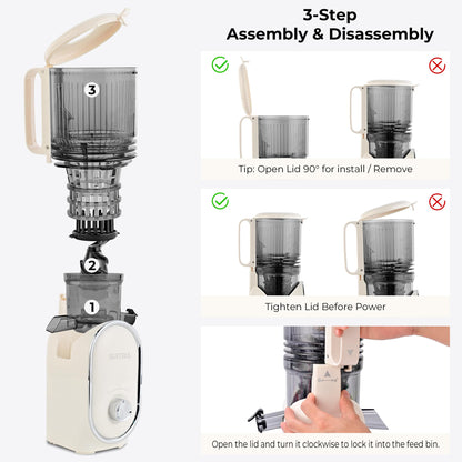 SUSTEAS Cold Press Juicer, 300W, 5.3" Large Feed Chute, 1.5L Capacity, Automatic Feeding, High Yield, Easy to Clean, Ideal for Whole Fruits & Vegetables, Black | Cold Press Juicer for 50oz Capacity Juice Extractor, High Juice Yield, Easy to Clean，Masticat