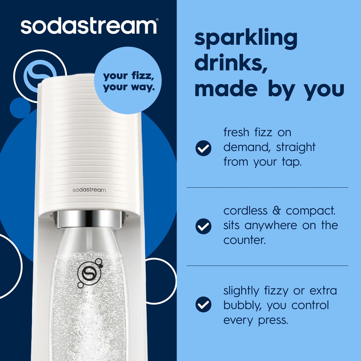 SodaStream TERRA Sparkling Water Maker, Value Bundle, CQC CO2 System, Includes 2 Quick Connect 60L CO2 Cylinders, 3 Dishwasher Safe BPA Free Bottles, 2 bubly Flavor Drops, Make your own Pepsi, Black