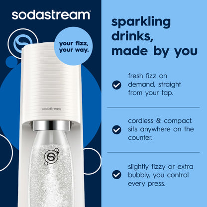 SodaStream TERRA Sparkling Water Maker, Value Bundle, CQC CO2 System, Includes 2 Quick Connect 60L CO2 Cylinders, 3 Dishwasher Safe BPA Free Bottles, 2 bubly Flavor Drops, Make your own Pepsi, Black