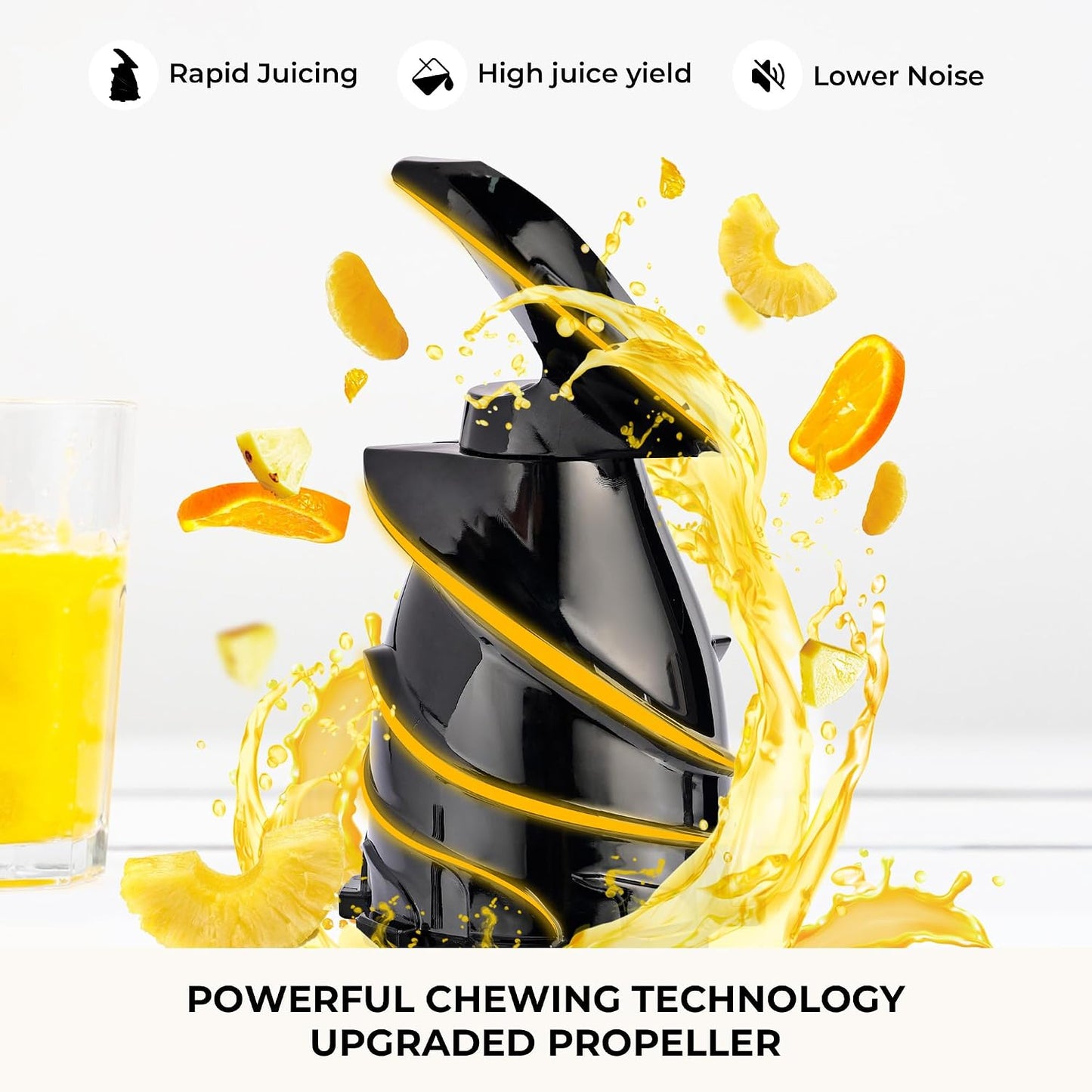 SUSTEAS Cold Press Juicer, 300W, 5.3" Large Feed Chute, 1.5L Capacity, Automatic Feeding, High Yield, Easy to Clean, Ideal for Whole Fruits & Vegetables, Black | Cold Press Juicer for 50oz Capacity Juice Extractor, High Juice Yield, Easy to Clean，Masticat