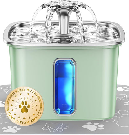Veken Innovation Award Winner Stainless Steel Cat Water Fountain, 108oz/3.2L Automatic Pet Fountain Dog Water Dispenser with 6 Replacement Filters & Silicone Mat for Cats, Dogs, Multiple Pets (Silver)