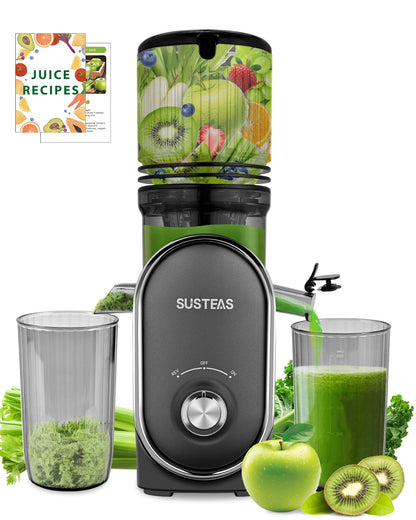 SUSTEAS Cold Press Juicer, 300W, 5.3" Large Feed Chute, 1.5L Capacity, Automatic Feeding, High Yield, Easy to Clean, Ideal for Whole Fruits & Vegetables, Black | Cold Press Juicer for 50oz Capacity Juice Extractor, High Juice Yield, Easy to Clean，Masticat