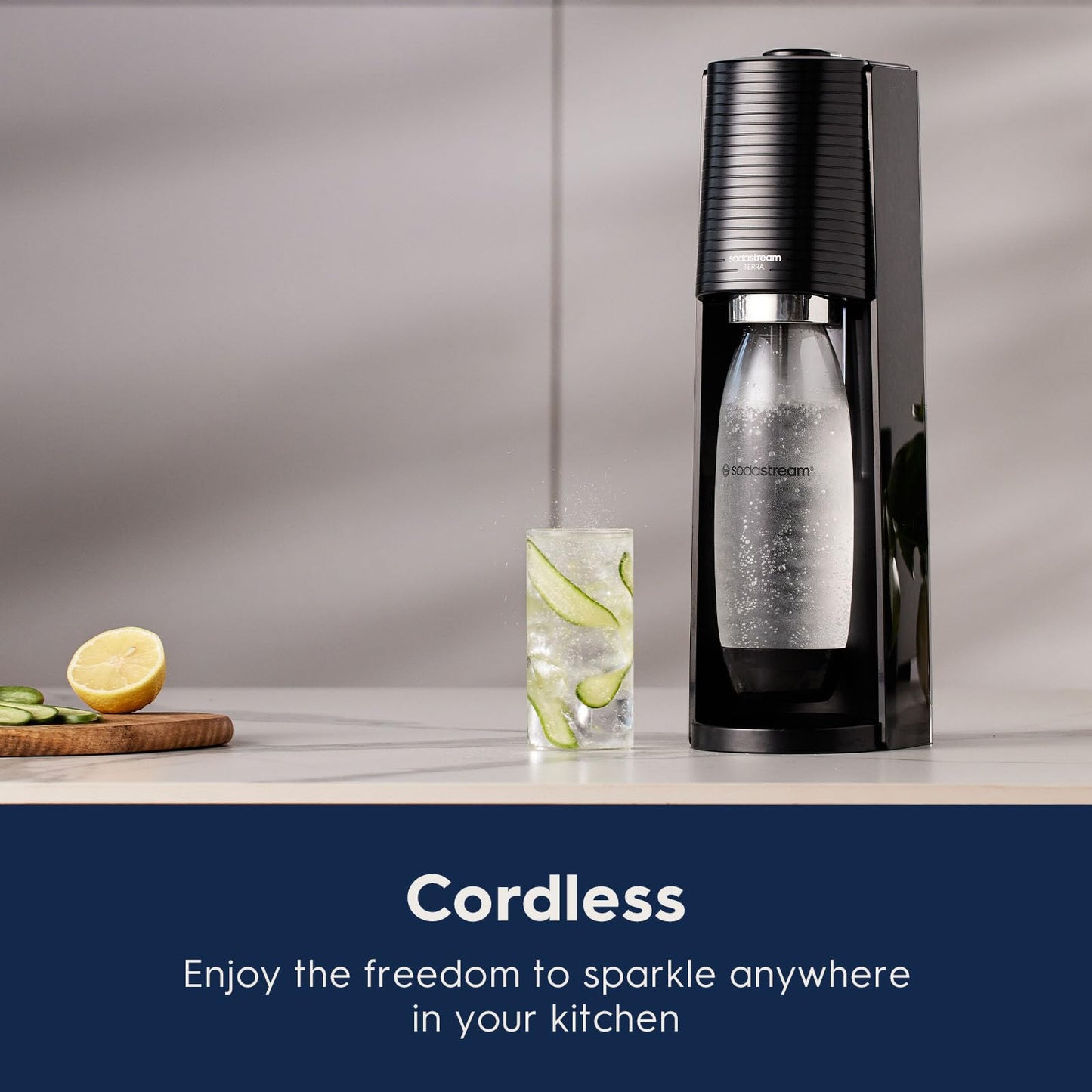 SodaStream TERRA Sparkling Water Maker, Value Bundle, CQC CO2 System, Includes 2 Quick Connect 60L CO2 Cylinders, 3 Dishwasher Safe BPA Free Bottles, 2 bubly Flavor Drops, Make your own Pepsi, Black