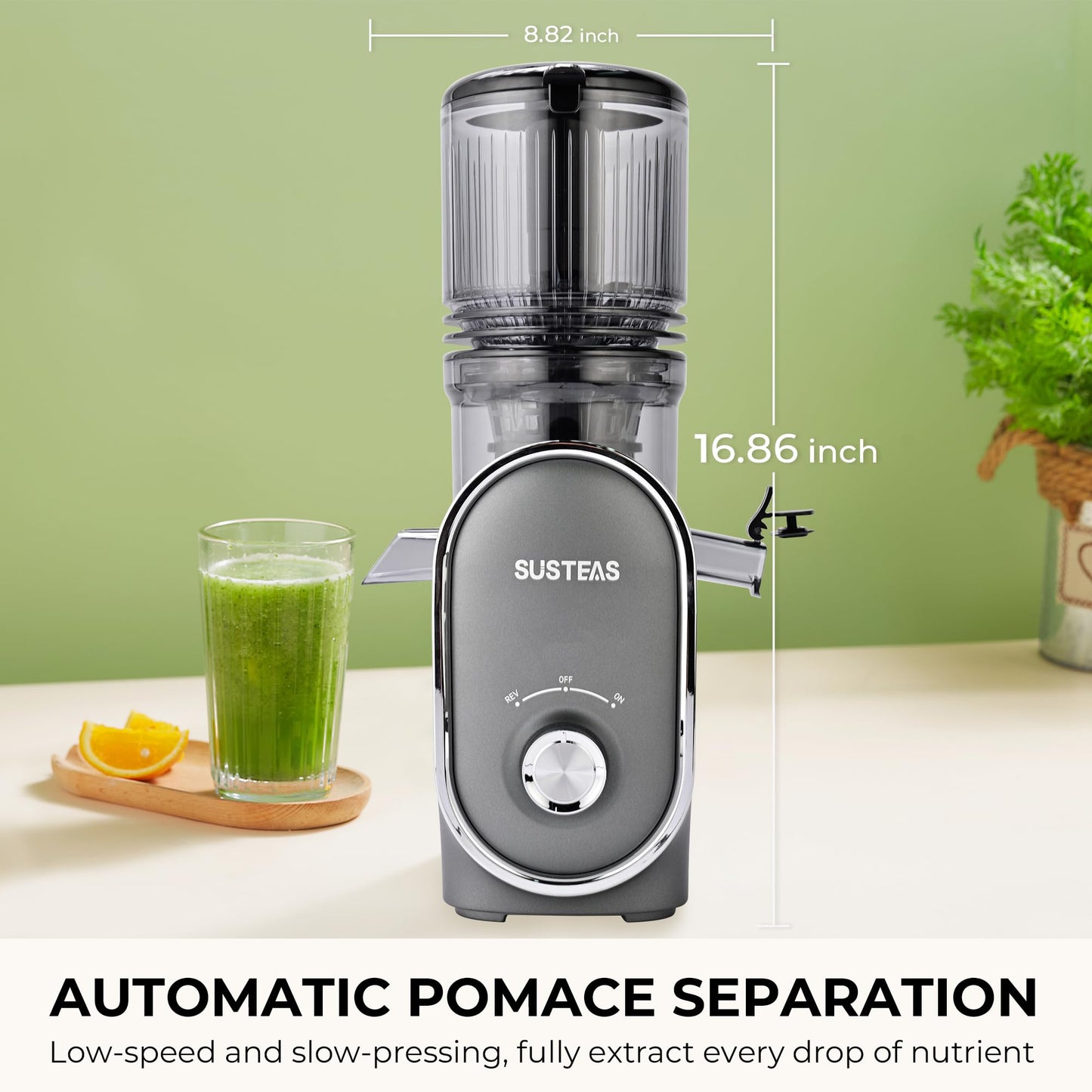 SUSTEAS Cold Press Juicer, 300W, 5.3" Large Feed Chute, 1.5L Capacity, Automatic Feeding, High Yield, Easy to Clean, Ideal for Whole Fruits & Vegetables, Black | Cold Press Juicer for 50oz Capacity Juice Extractor, High Juice Yield, Easy to Clean，Masticat