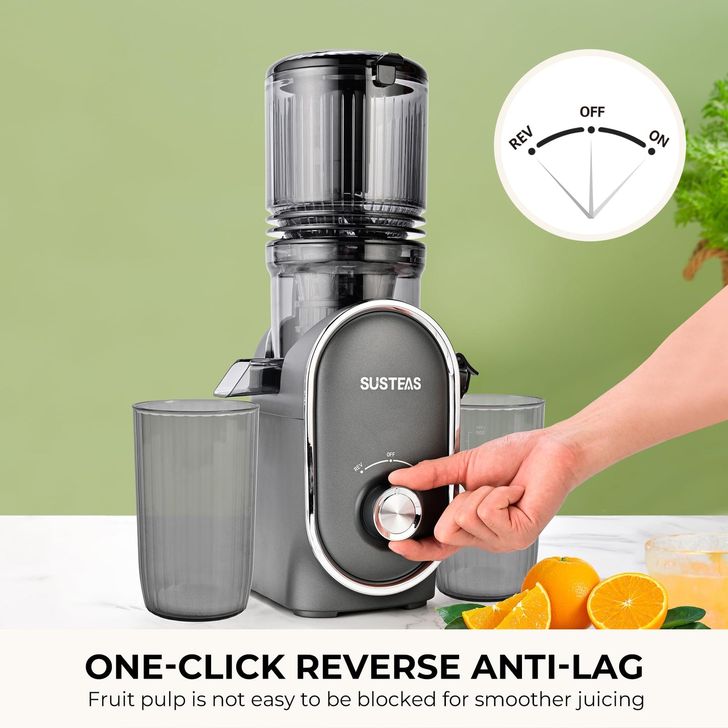 SUSTEAS Cold Press Juicer, 300W, 5.3" Large Feed Chute, 1.5L Capacity, Automatic Feeding, High Yield, Easy to Clean, Ideal for Whole Fruits & Vegetables, Black | Cold Press Juicer for 50oz Capacity Juice Extractor, High Juice Yield, Easy to Clean，Masticat