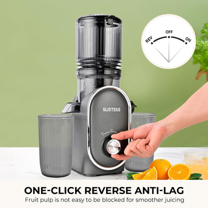 SUSTEAS Cold Press Juicer, 300W, 5.3" Large Feed Chute, 1.5L Capacity, Automatic Feeding, High Yield, Easy to Clean, Ideal for Whole Fruits & Vegetables, Black | Cold Press Juicer for 50oz Capacity Juice Extractor, High Juice Yield, Easy to Clean，Masticat