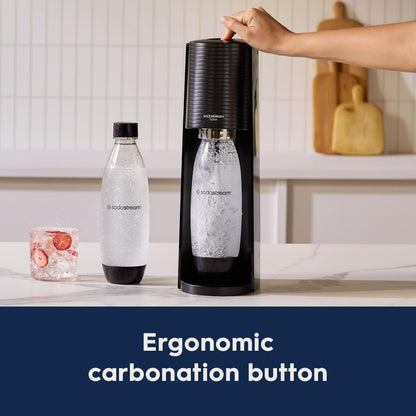 SodaStream TERRA Sparkling Water Maker, Value Bundle, CQC CO2 System, Includes 2 Quick Connect 60L CO2 Cylinders, 3 Dishwasher Safe BPA Free Bottles, 2 bubly Flavor Drops, Make your own Pepsi, Black