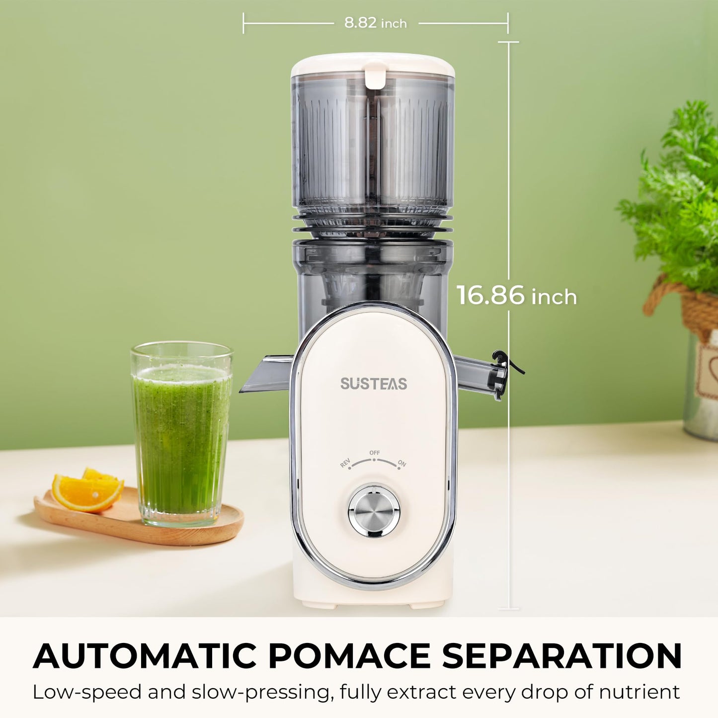 SUSTEAS Cold Press Juicer, 300W, 5.3" Large Feed Chute, 1.5L Capacity, Automatic Feeding, High Yield, Easy to Clean, Ideal for Whole Fruits & Vegetables, Black | Cold Press Juicer for 50oz Capacity Juice Extractor, High Juice Yield, Easy to Clean，Masticat