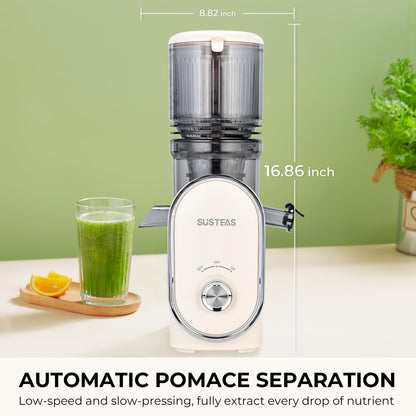 SUSTEAS Cold Press Juicer, 300W, 5.3" Large Feed Chute, 1.5L Capacity, Automatic Feeding, High Yield, Easy to Clean, Ideal for Whole Fruits & Vegetables, Black | Cold Press Juicer for 50oz Capacity Juice Extractor, High Juice Yield, Easy to Clean，Masticat