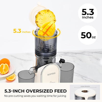 SUSTEAS Cold Press Juicer, 300W, 5.3" Large Feed Chute, 1.5L Capacity, Automatic Feeding, High Yield, Easy to Clean, Ideal for Whole Fruits & Vegetables, Black | Cold Press Juicer for 50oz Capacity Juice Extractor, High Juice Yield, Easy to Clean，Masticat