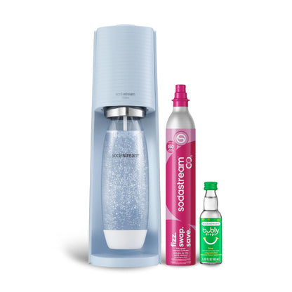 SodaStream TERRA Sparkling Water Maker, Value Bundle, CQC CO2 System, Includes 2 Quick Connect 60L CO2 Cylinders, 3 Dishwasher Safe BPA Free Bottles, 2 bubly Flavor Drops, Make your own Pepsi, Black