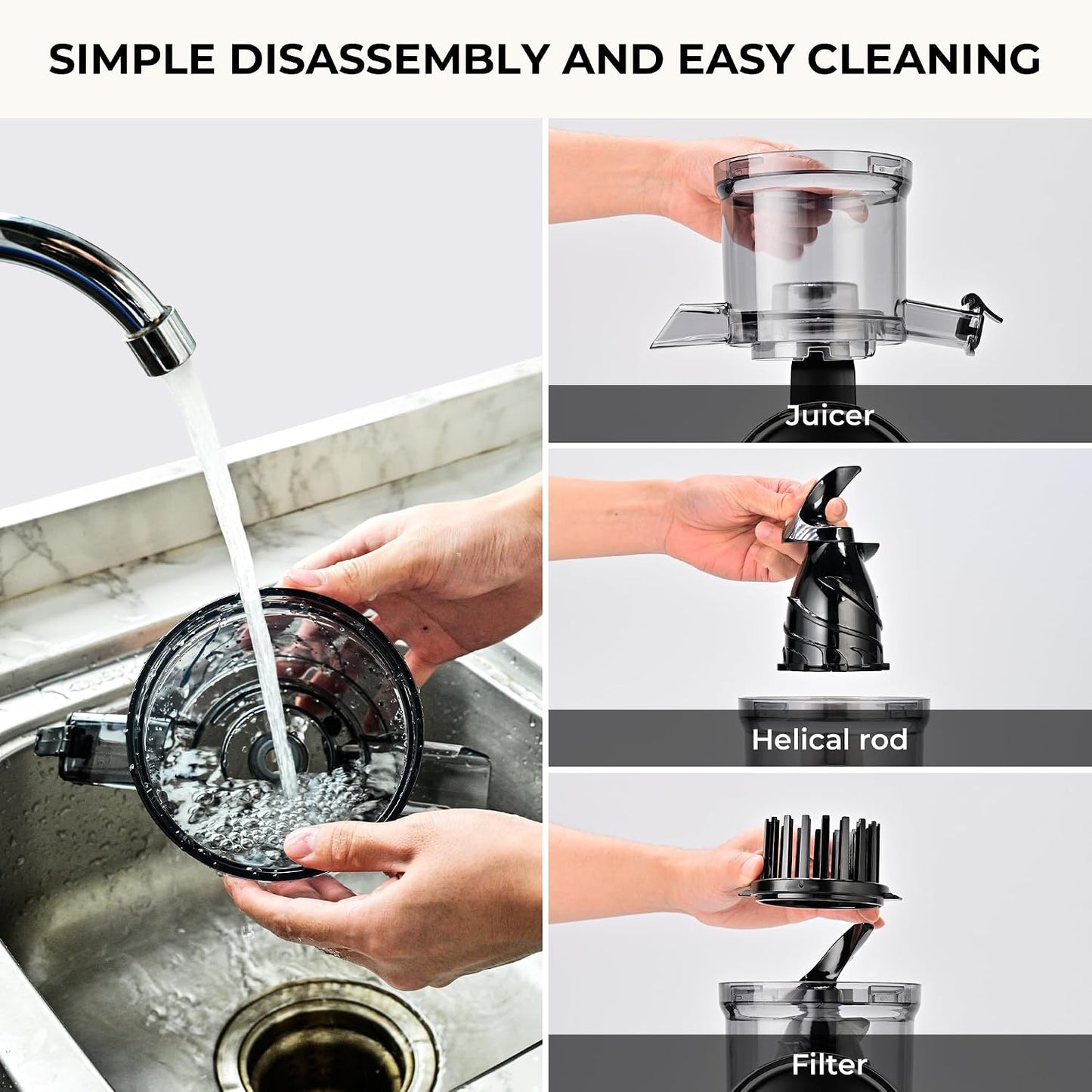 SUSTEAS Cold Press Juicer, 300W, 5.3" Large Feed Chute, 1.5L Capacity, Automatic Feeding, High Yield, Easy to Clean, Ideal for Whole Fruits & Vegetables, Black | Cold Press Juicer for 50oz Capacity Juice Extractor, High Juice Yield, Easy to Clean，Masticat