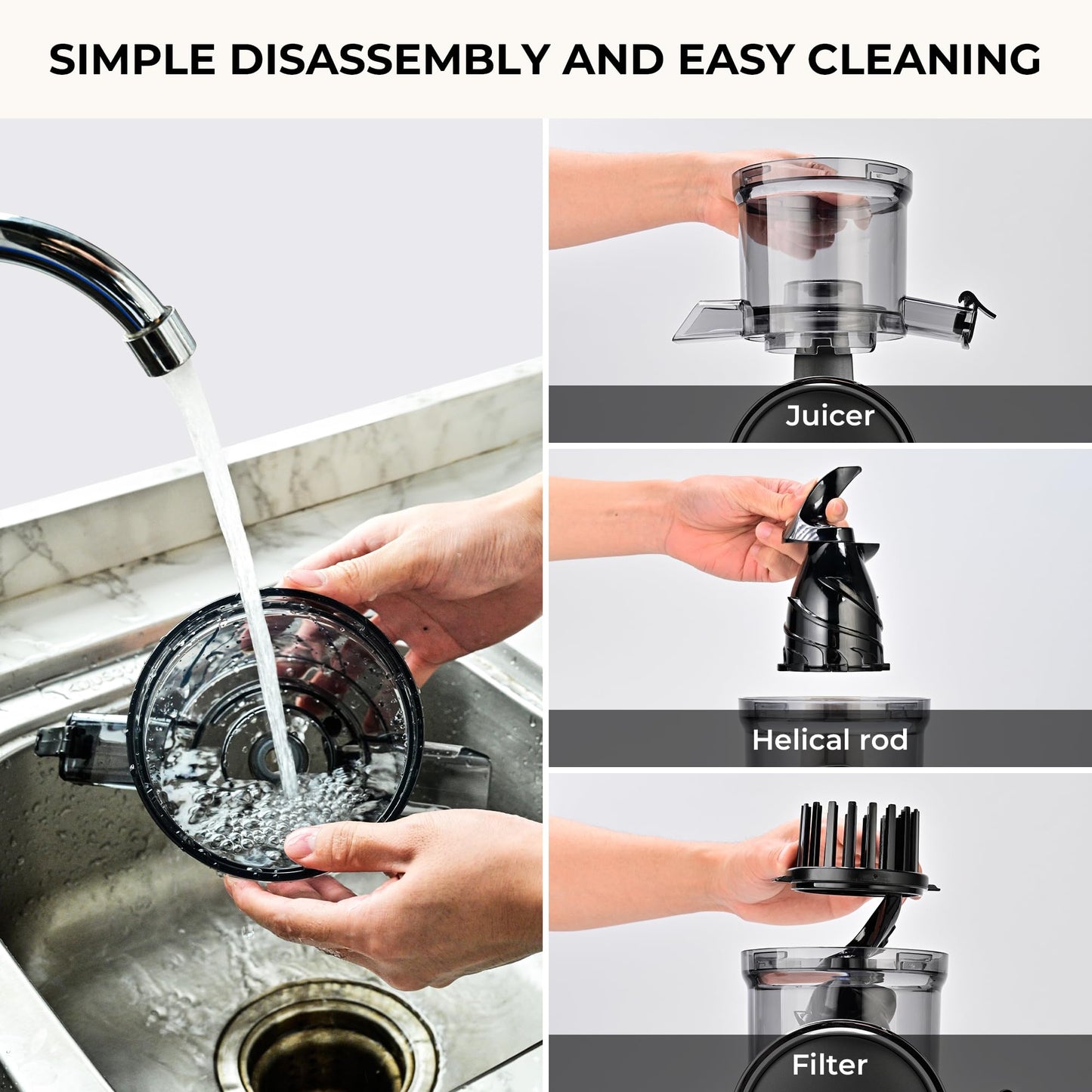 SUSTEAS Cold Press Juicer, 300W, 5.3" Large Feed Chute, 1.5L Capacity, Automatic Feeding, High Yield, Easy to Clean, Ideal for Whole Fruits & Vegetables, Black | Cold Press Juicer for 50oz Capacity Juice Extractor, High Juice Yield, Easy to Clean，Masticat