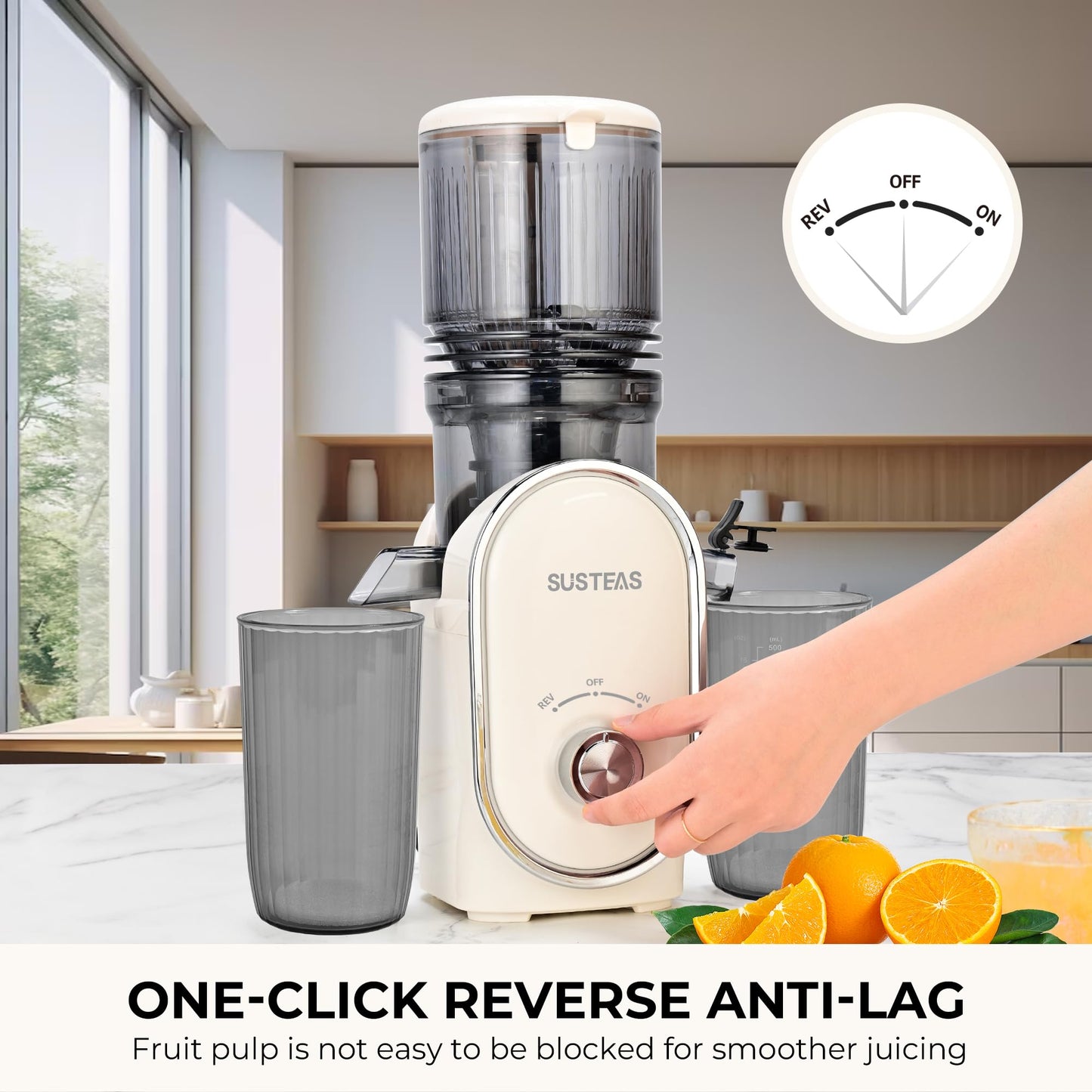 SUSTEAS Cold Press Juicer, 300W, 5.3" Large Feed Chute, 1.5L Capacity, Automatic Feeding, High Yield, Easy to Clean, Ideal for Whole Fruits & Vegetables, Black | Cold Press Juicer for 50oz Capacity Juice Extractor, High Juice Yield, Easy to Clean，Masticat
