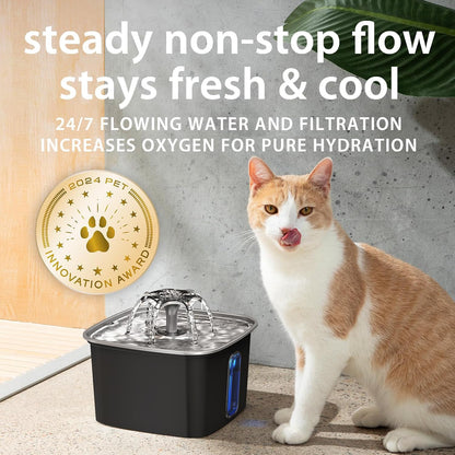 Veken Innovation Award Winner Stainless Steel Cat Water Fountain, 108oz/3.2L Automatic Pet Fountain Dog Water Dispenser with 6 Replacement Filters & Silicone Mat for Cats, Dogs, Multiple Pets (Silver)