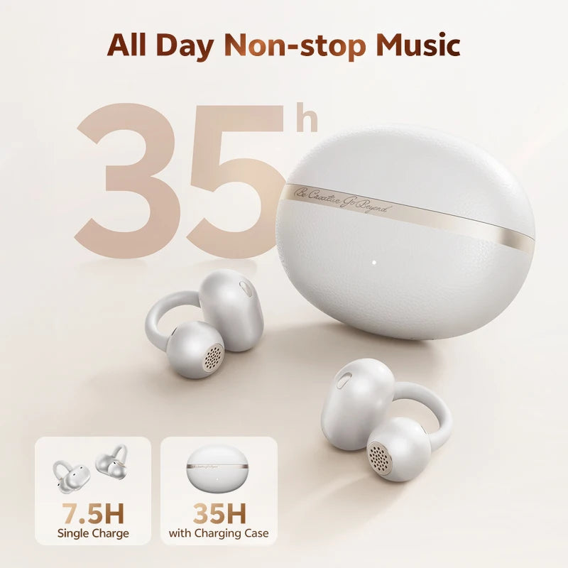 Open-Ear Clip-On Wireless Earbuds – 35H, Bass Boost